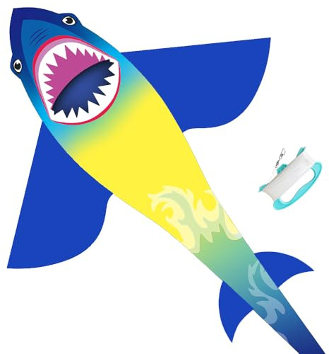 HONBO HUGE Shark Kites for Kids & Adults, Easy to Assemble Fly Beginner Kite For Boys & Girls For Outdoor Game, Beach Trip, Large Kite Flyer 75x45 With Long Tail, and 50 Meters String For Summer