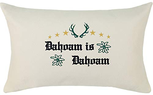 Dahoam is Dahoam kudde med överdrag och ordspråk 40 x 60 cm hjorthorn lantlig stil urrig dekoration lantlig chic vardagsrum dekorativ kudde med fyllning dekorativ kudde grå soffkudde stor stoppning