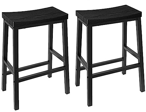 HOOBRO Bar Stools Set of 2, Tall Kitchen Breakfast Stools with Footrests, Bar Chairs with Saddle Seat for Kitchen, Counter, Easy Assembly, Black EBB02MD01