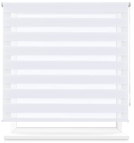 Estor Enrollable de Doble Capa Noche y Día 120x180cm (Ancho x Largo), Persiana Enrollbale para Ventana, tamaño de la Tela 117x175cm (Blanco)