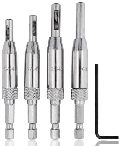 4 punte per trapano a cerniera autocentrante, set di punte di centraggio HSS per cerniere autocentrate, lavorazione del legno, punte regolabili per finestre con chiave a brugola