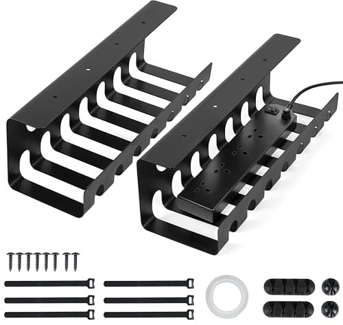 Winter Shore Plateau Câble Management sous Bureau (Lot de 2) - Range Cable Bureau & Poste de Travail Réglable - Organisateur Cable Bureau - Support Cable Bureau pour Cordons & Fils