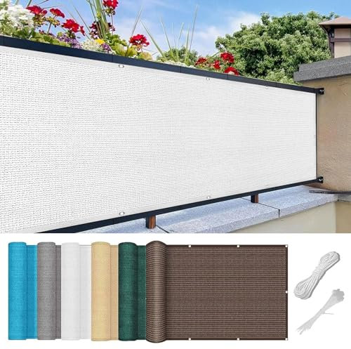 Brise Vue pour Balcon 40 x 350 cm Revêtement et Pare Vue de Balcon Brise Vue Occultant Jardin Cloture avec Oeillets et Cordons, Facile a Poser pour Patio Extérieur Clôtures, Blanc