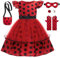 LZH Kinder Marienkäfer Kostüm Polka Dot Kleid für Mädchen Marienkäfer Dress Up Set mit Augenmaske, Tasche, Ohrring Karneval Cosplay Geburtstagsparty