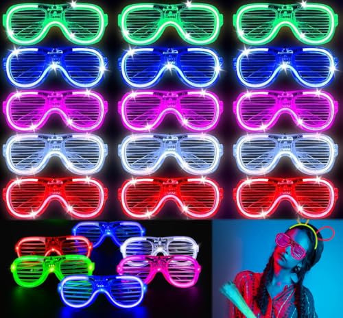 JUXINE 13 Stück LED Brillen für Party,LED Brille,Leuchtende Partybrille,Neon Party Brille für Halloween Karneval Weihnachten Geburtstag Fasching Festivalbrille für Kinder Erwachsene（Style III）