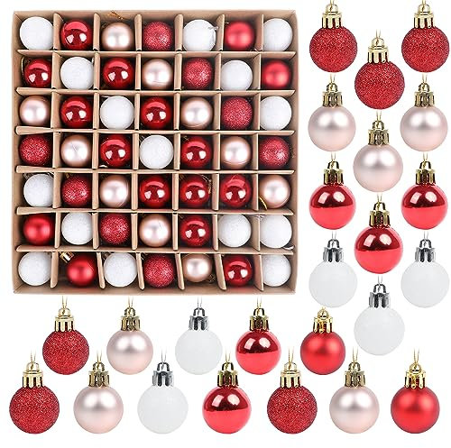 SULOLI Lot de Boules de Noël à Suspendre，Ensemble de Décoration Boules de Noël pour Pendentifs de Sapin de Noël (Rose Blanc)
