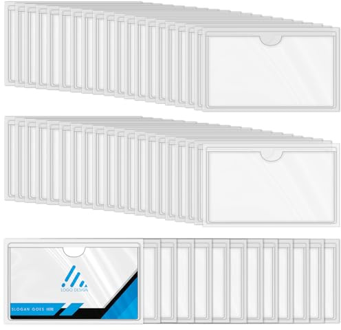 GOEDCH 100 unidades de soportes para etiquetas autoadhesivos: 10 x 6 cm, transparentes, autoadhesivos, para tarjetas de visita, resistentes al agua, autoadhesivos, para oficina, hogar, organización y