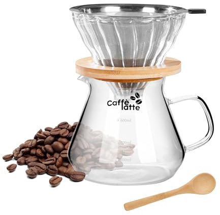 Caffè Latte | Cafetière Manuelle 600ml en Verre – Machine à Café Portable avec Filtre Inox Réutilisable – Coffee Maker, Piston, Expresso, Cafetière Filtre, Café Moulu, Thé, Verseuse Universelle