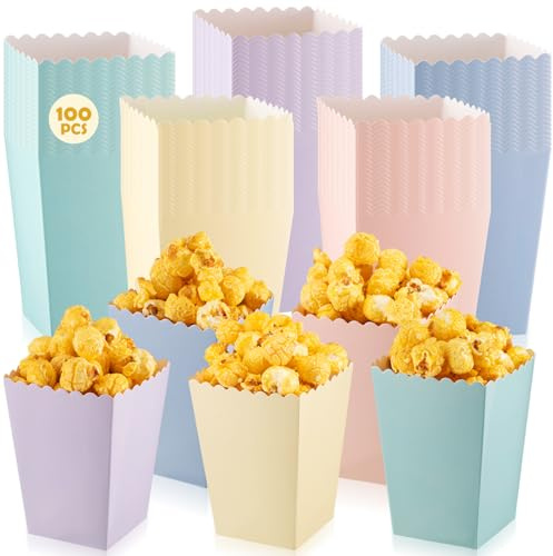 Geiserailie 100 Pcs Mini Popcorn Boxes for Party Colorful Paper Candy Favor Containers Buckets Supplies for Movie Theater Birthday Carnival Bridal Decorations(Pastel,Classic Style)