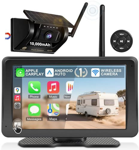 URVOLAX Camara Marcha Atras Inalambrico: Pantalla Coche Apple CarPlay/Android Auto Portátil 7 Pulgadas - Batería 10.000mAh para Autocaravana Caravana Remolque Camion (Primero De La Industria 69X)