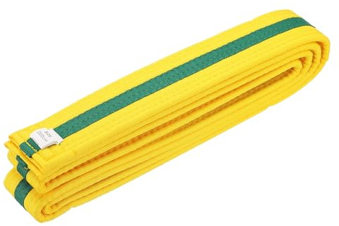 YELARXI Karate Belt, Martial Arts Ranking Belts Solid Cotton Double-Layered Core Long Soft Uniform Training Equipment Fitting for (Taekwondo/Karate/Judo/Competition) 7.2 ft & Yellow/Green