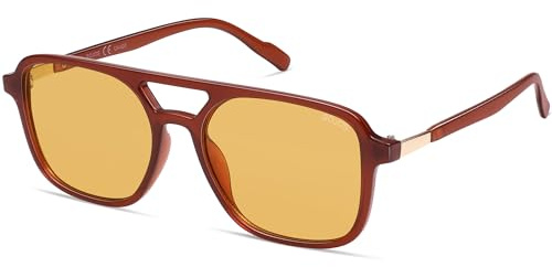 SOJOS Retro Aviator Sunglasses for Women Men,Trendy Rectangle Womens Mens Shades Sun Glasses SJ2202 Brown Frame Yellow Lens