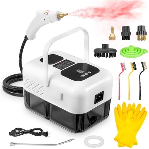 Teodute Nuovo 2500W Pulitore a Vapore Portatile, 9 Velocità Regolabili, con 9 Accessori, 1,2L Grande Serbatoio Steam Cleaner, per Cucina Bagno Patio Piastrelle Fughe Pavimenti (Bianco)