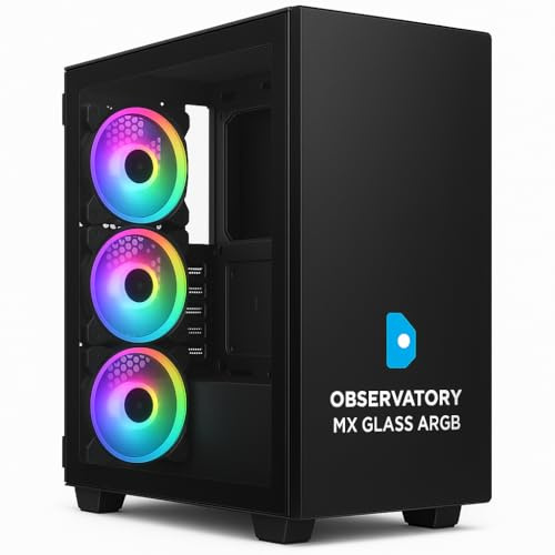 Observatory MX Glass ARGB Midi-Tower PC Gaming Case – Black – Tempered Glass Side Panel, Advanced RGB Lighting, Supports ATX/Micro-ATX/Mini-ITX Motherboards, High Airflow Design – Over 2.2 lbs OBSERVA