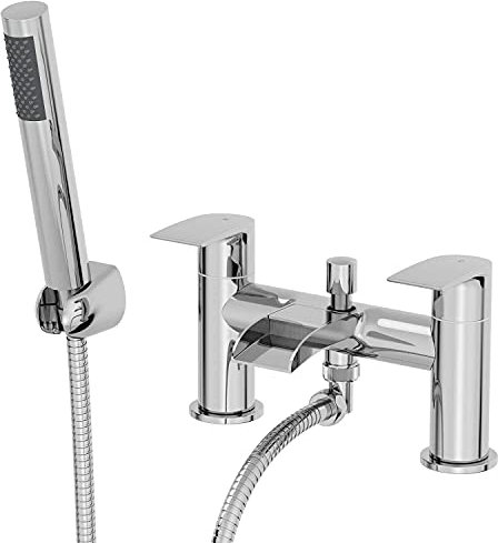 Architeckt® Motala Bathroom Bath Shower Mixer Tap Handset Hose Attachment Round Twin Lever Handle for Bathtub Modern, Chrome