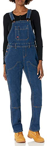Dickies Womens Denim Double Front Bib Overalls, Dark Stone Wash, X-Small US