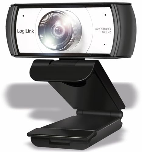 LogiLink UA0377 - Konferenz HD-USB-Webcam, 120° Ultraweitwinkelobjektiv, Dual-Mikrofon mit Rauschunterdrückung, manueller Fokus, für Videokonferenzen & Live-Streaming, Schwarz