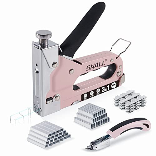 SHALL Handtacker Set, 3 in 1 Leistungsstarker Holztacker mit 3000 Klammern, Regulierbarer Schusskraft, Tackerpistole für Tischlerei, Dekoration, Kabelbefestigung, Inkl Klammerentferner
