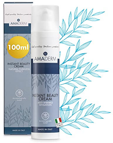 AMADERM Instant Beauty Men 100ml | Crema Uomo Viso e Contorno Occhi con Effetto 3 in 1 - Antirughe, Idratante e Antifatica - Pelle Impeccabile grazie all'Acido Ialuronico e Polveri Soft Focus