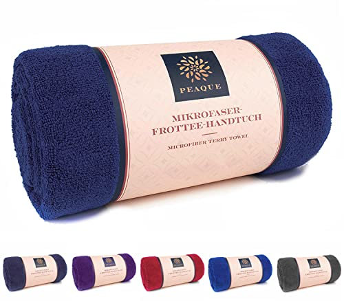 PEAQUE Mikrofaser-Handtuch mit Frottee-Struktur - 1er & 2er Set, Antibakteriell Saugstark Schnelltrocknend Leicht XXL, Sporthandtuch Reisehandtuch Saunahandtuch (Navy, 50x100, 2X)