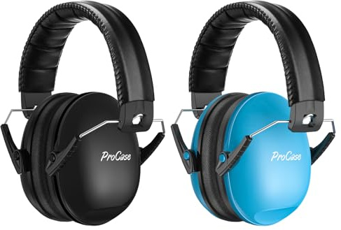 ProCase Ear Defenders Children, SNR 27dB Noise Cancelling Headphones for Kids Toddler, Kids Ear Defenders for Autism, Hearing Protection for Airplane Concert Fireworks -2 Pack, Black & Blue