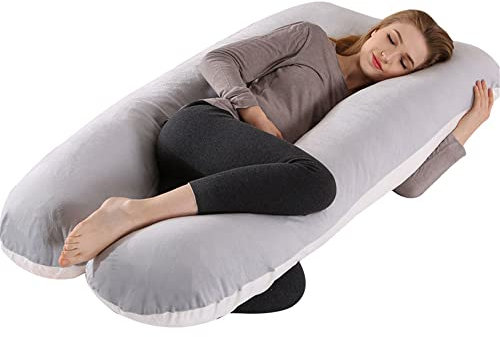 FANSU U-förmiges Schwangerschaftskissen, Seitenschläferkissen Komfortkissen&Weich Vlies Ganzkörperkissen für Erwachsene Für besseren Schlaf und gegen Rückbeschwerden (130x70cm,Hellgrau weiß)