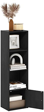 Furinno LUDER Book Shelf, 4-Tier Bookshelf, Bookcase with 1 Door Storage Cabinet, 9.3 x 12 x 41.8, for Living Room, Bedroom, Home Office, Blackwood