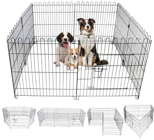 MUYG Foldable Metal Dog Playpen, Portable Pet Pen Puppy Exercise Pens 8 Panels Small/Medium Dogs Fence for Yard Indoor&Outdoor RV Travel Camping with Doors for Cat Rabbit Hedgehog
