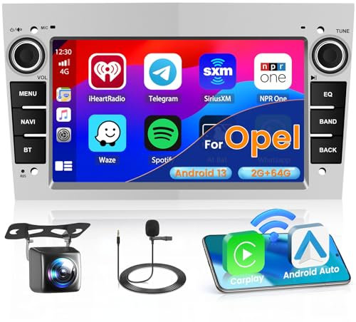 Hikity 2G+64G Android 13 Autoradio Für Opel Corsa Astra Meriva Vivaro Combo Antara mit Wireless Carplay Android Auto 7 Zoll Bildschirm Autoradio mit GPS WiFi FM RDS HI-FI Rückfahrkamera(Silber)