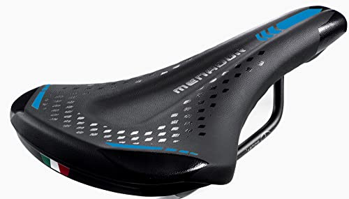 Sella Montegrappa da Bici per Uso E-MTB-GRAVEL Menador 3400, in Memory Foam Nero/Azzurro