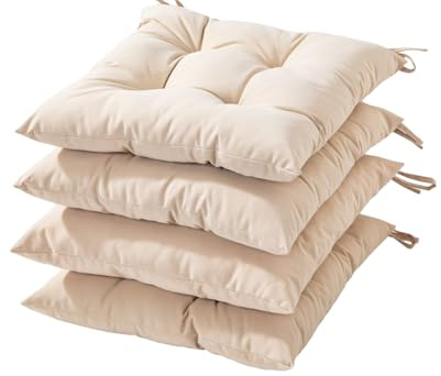 HAMO Garden Chair Cushions Outdoors Seat Pads, Set of 4, 45x50 cm, 18x20 inches (Natural)