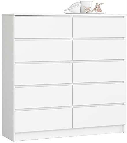 Home Collective Kommode weiß 120cm breit mit 10 Schubladen, Schlafzimmer und Wohnzimmer, vielseitig einsetzbar für Flur und Kinderzimmer