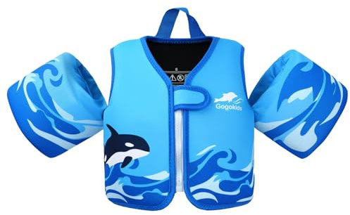Gogokids Gilet de sauvetage pour enfant avec manches de natation, veste de natation avec deux bracelets, aide à la natation pour enfants de 2 à 6 ans, 10 à 30 kg, parfait pour la piscine, les cours de