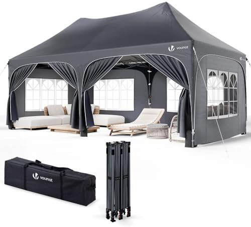 VOUNOT® Carpa Plegable Gazebo 3x6m con Laterales, Cenador Impermeable Anti-UV Altura Ajustable, Pabellón Pergola de Jardín con Sacos Arena y Bolsa Transporte para Camping Fiestas Bodas Exterior, Gris