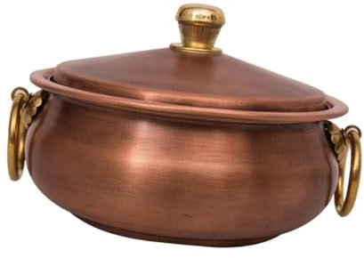 Perfeclan Kupfertopf, Kochgeschirr mit Deckel, Bratpfanne, Kupferkochtopf im Vintage-Stil, binauraler Topf für Picknick, Herd, Haushalt, Kochen zu Hause, 24 cm Durchmesser