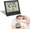 Fuitke Digital LCD Travel Alarm Clock, Small Foldable Digital Clock with Date Day Calendar Temperature Display Portable Office Compact Clock Battery Operated Desk Clocks for Table Home Use (Black)