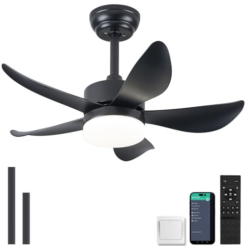 RHEAFON Ceiling Fans with Lights and Remote,30 Inch Smart Ceiling Fan,Reversible,Noiseless,Black Ceiling Fan Light 6 Speeds & Timer Ultra-Quiet for Bedroom Living Room Kitchen Indoor/Outdoor Patio