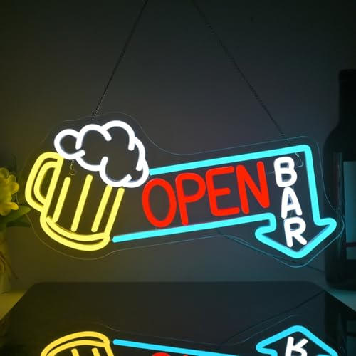 Looklight Cartel de neón de cerveza fría, placa LED con texto para bar OPEN, cartel luminoso LED con flechas ajustables con USB para cervecería, club, discoteca, fiestas, regalo