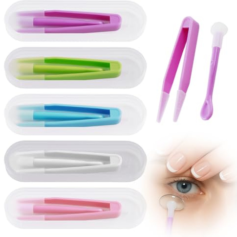 5 Stück Kontaktlinsen Einsetzhilfe – Kontaktlinsen Entferner, Kontaktlinsensauger & Pinzette für weiche Linsen, Ideal für unterwegs & hygienisches Einsetzen und Entfernen