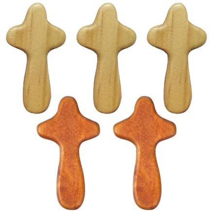 LOVIVER 5 Pieces Wooden Holding Cross Palm Centerpieces Decorative Christian Hand Held Prayer Pocket Crosses for Party Desk Christmas