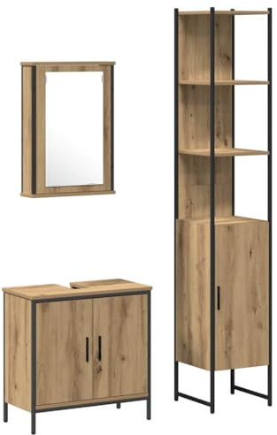vidaXL Juego de Muebles de Baño de 3 Piezas Roble con Espejo Moderno y Elegante Almacenamiento y estantes para organización Diseño Duradero de Madera de Calidad Uso en Interiores Armario de Pared Arm