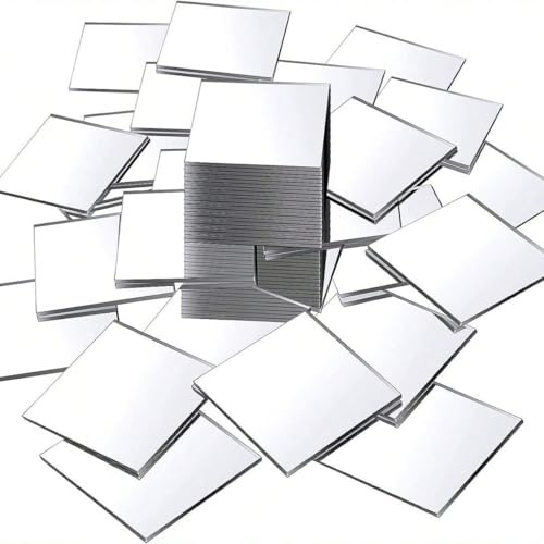DWUENT 50PCS Acrylic Square Mirror Self Adhesive Small Square Mirrors 2 Inches Mini Size Definition Tiny Mirror Tiles for Crafts DIY Projects Supplies Home Wall Tables Kitchen Bathroom Decoration