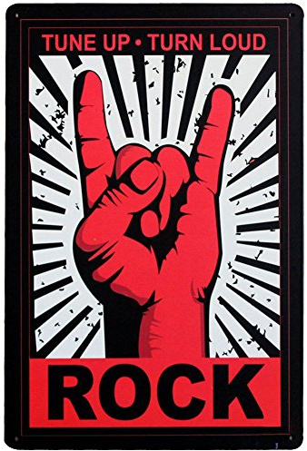 Hioni Rock n roll Tune Up Turn Loud Vintage plåtskylt affisch väggskylt väggdekoration metallskylt dörrskylt