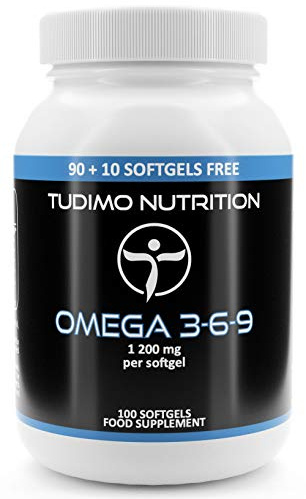 Omega 3 6 9 Capsulas 1200mg - 100 Cápsulas Softgel (3+ Meses de provisión), cada una con 1200 mg de Omega 3-6-9 Aceite de Pescado, Aceite de Borraja, Aceite de Linaza (Omega 369 Supplement)