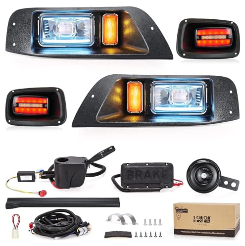 10L0L Golf Cart Headlight Kit for EZGO TXT (1995-2013) - 12V/36V/48V Street Legal Light Kit with Built-In DC Converter, DRL, Turn Signals & Brake Lights & Horn and Mounting Screw Set, Easy to Install