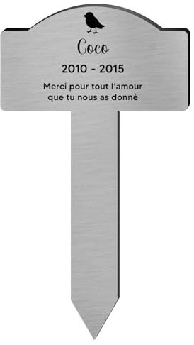 DECOHO - Plaque funeraire Personnalisable pour Oiseau - Plaque commémorative avec Piquet - Gravure Laser Durable - 4 Lignes de Texte 100% - Argent