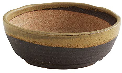 Wazakura Shigaraki Vaso per Bonsai in Ceramica Smaltata a Righe con Drenaggio, Realizzato in Giappone, Fatto a Mano, Vaso per Fiori Giapponese, Ciotola per Piante Succulente (Sabbia Gialla, 17 cm)