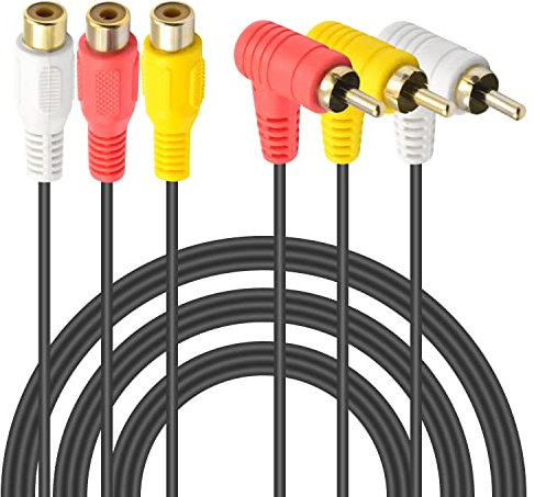 Duttek Cavo RCA Audio alta qualità ad angolo retto a 90 gradi, 3 femmina a 3 maschio Cavo RCA composito,Adatto per porta 3RCA tra il segnale audio o la trasmissione del segnale video (1,5 m)