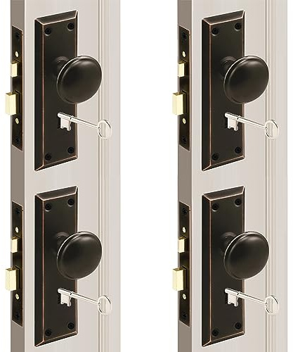 MaxxGeek Mortise Keyed Lock Set with Classic Knobs, Perfect for Replacing Broken Antique Door Knob Sets, Fits 1-3/8 in.-1-3/4 in. Interior Doors, Oil Rubbed Bronze, 4 Pack
