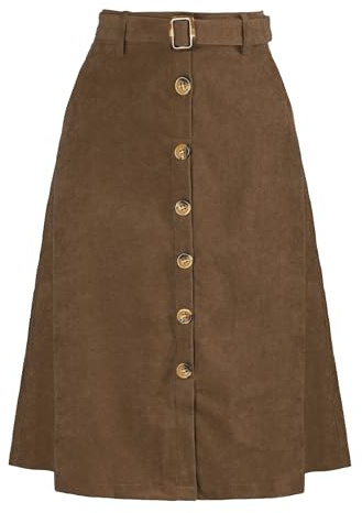 Allegra K Women's Button Front High Waist A-Line Belted Corduroy Midi Skirt | Corduroy Fabric, Tie Waist, A-Line, High Waist, Elastic Waist, Slant Pockets, Belt Loops, Midi Length